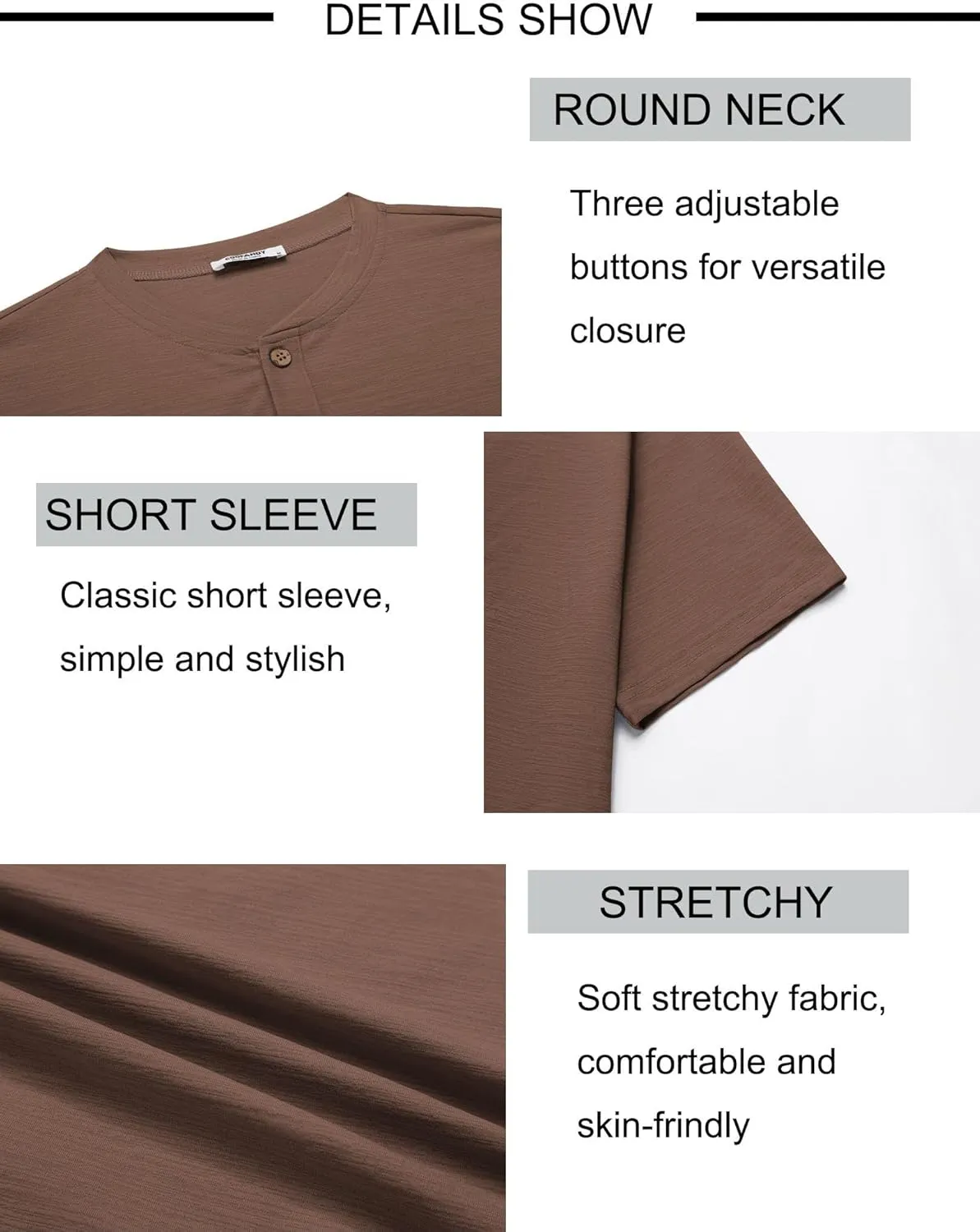 COOFANDY Mens Henley Shirts Short Sleeve Casual Button Down Shirts Lightweight Summer Basic Tee