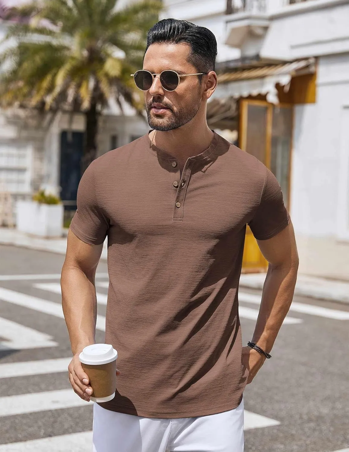 COOFANDY Mens Henley Shirts Short Sleeve Casual Button Down Shirts Lightweight Summer Basic Tee