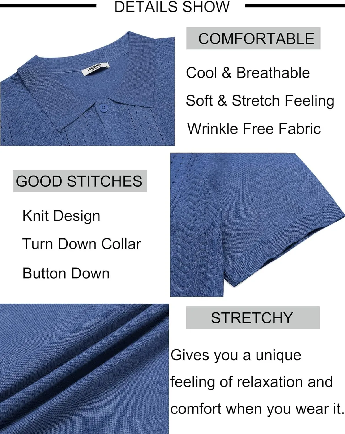 COOFANDY Mens Knit Button Down Shirt Short Sleeve Summer Casual Shirts Vintage Beach Vacation Shirts