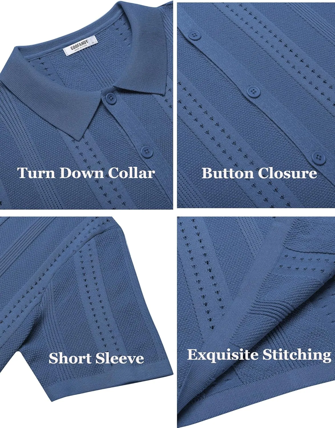 COOFANDY Men's Knit Shirts Short Sleeve Button Down Polo Shirt Fashion Casual Summer Beach Shirts
