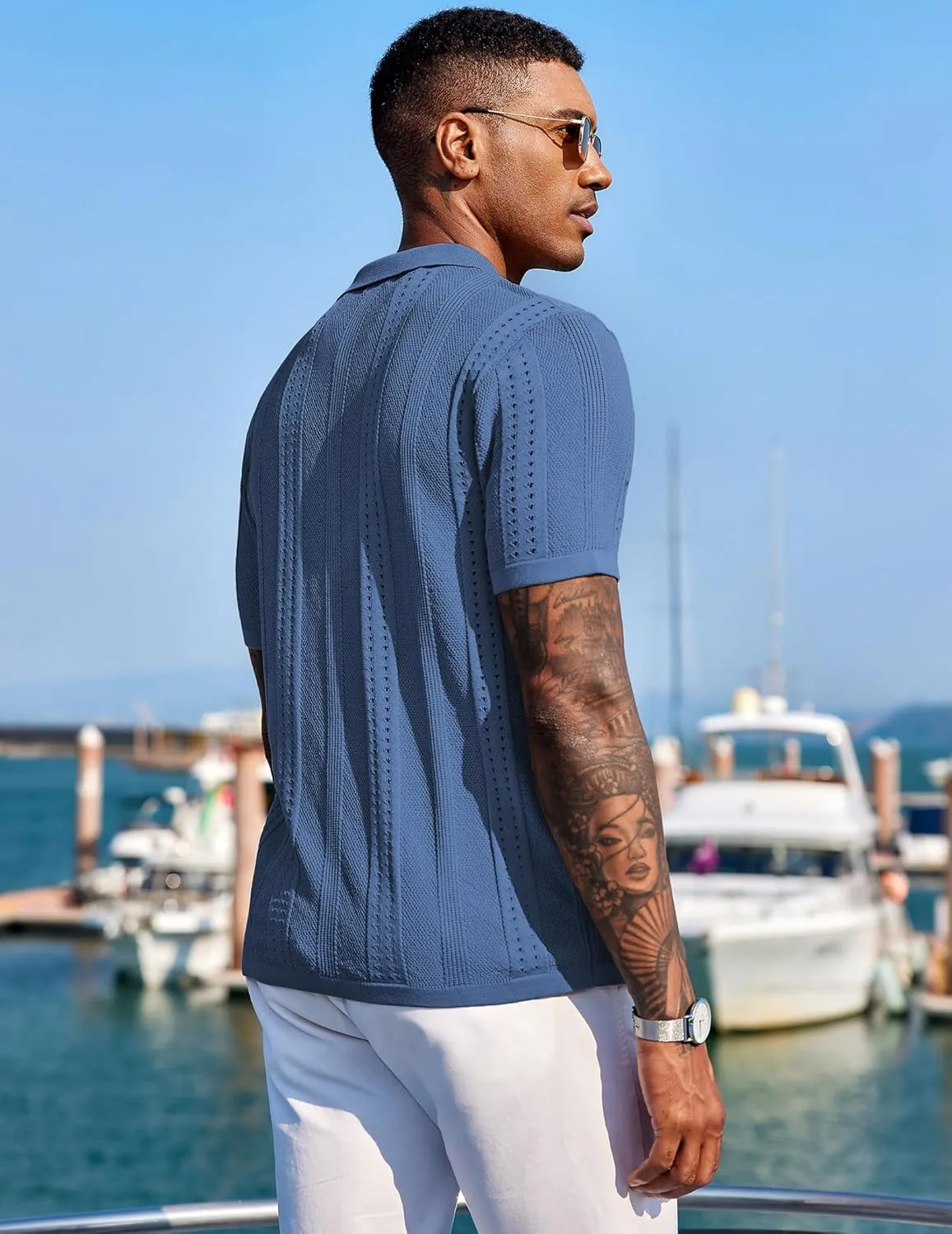 COOFANDY Men's Knit Shirts Short Sleeve Button Down Polo Shirt Fashion Casual Summer Beach Shirts