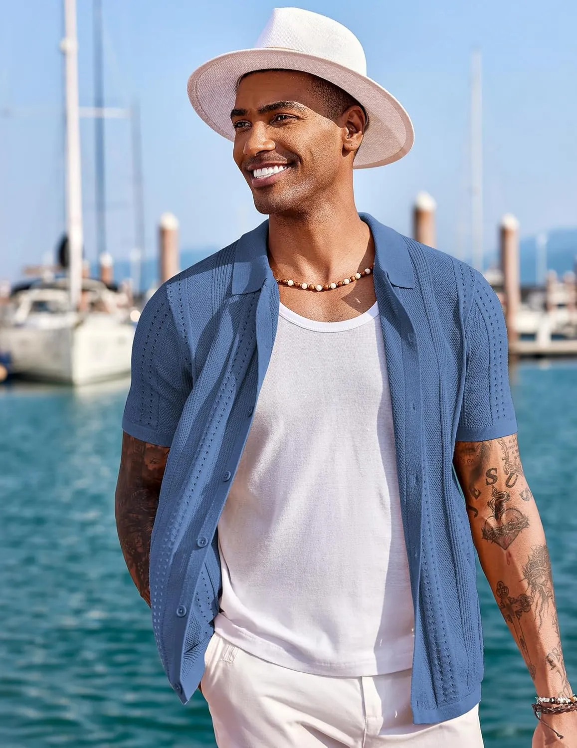 COOFANDY Men's Knit Shirts Short Sleeve Button Down Polo Shirt Fashion Casual Summer Beach Shirts
