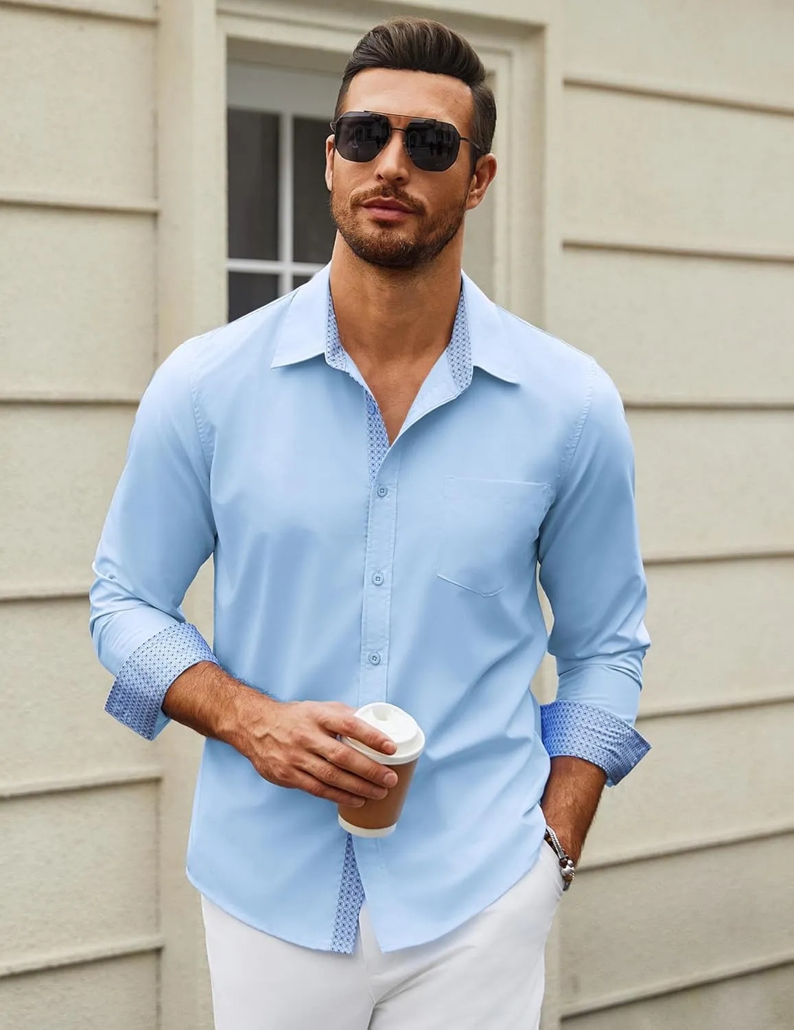 COOFANDY Men's Long Sleeve Button Down Dress Shirts Business Casual Wrinkle Free Untucked Shirts
