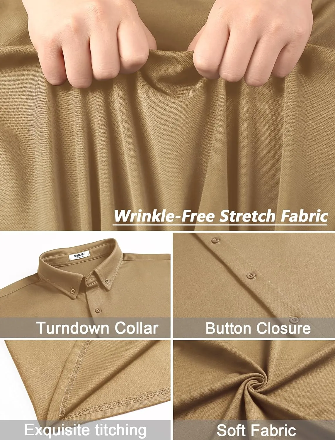 COOFANDY Mens Long Sleeve Wrinkle Free Shirts Stretch Dress Shirts Regular Fit Button Down Shirt