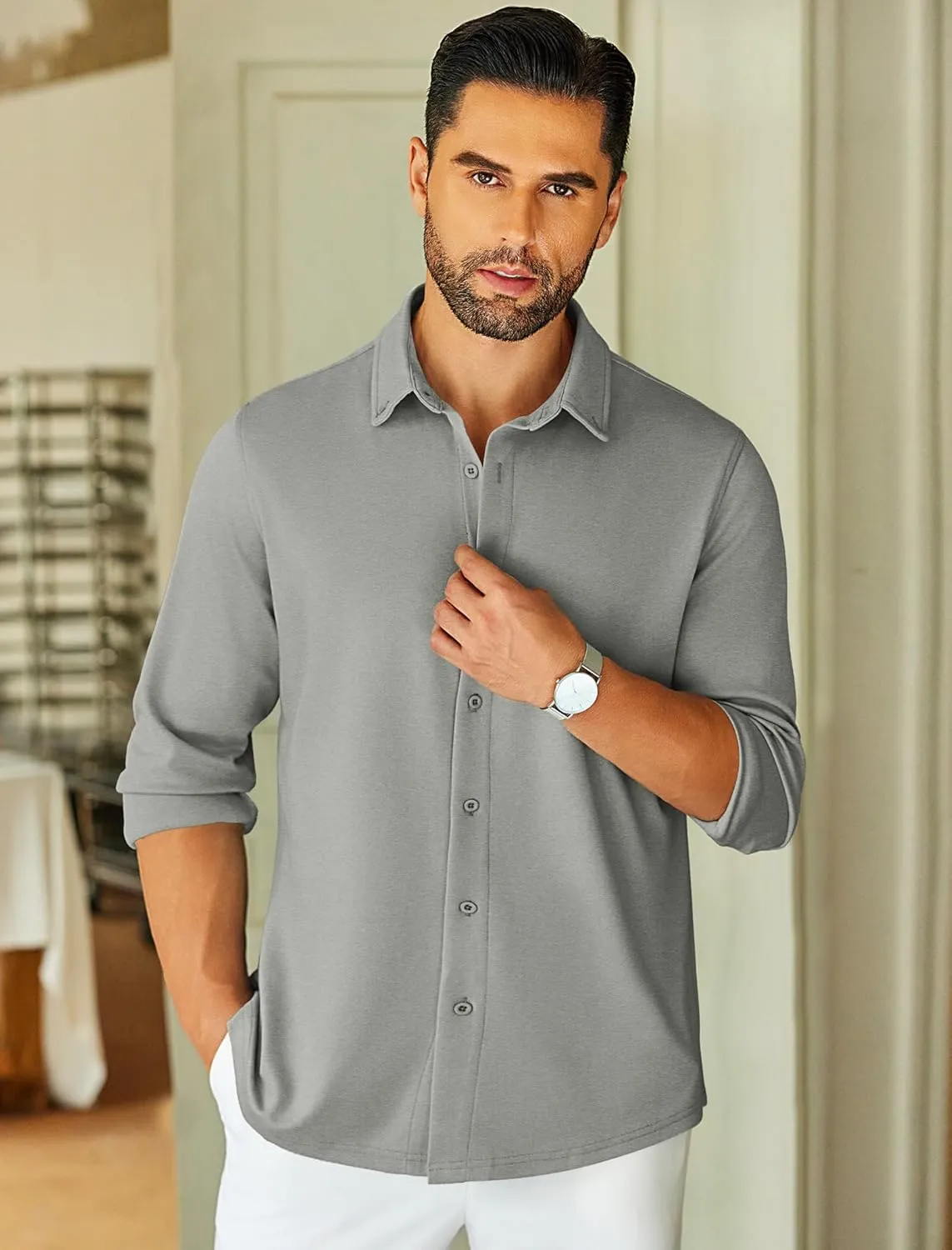 COOFANDY Mens Long Sleeve Wrinkle Free Shirts Stretch Dress Shirts Regular Fit Button Down Shirt