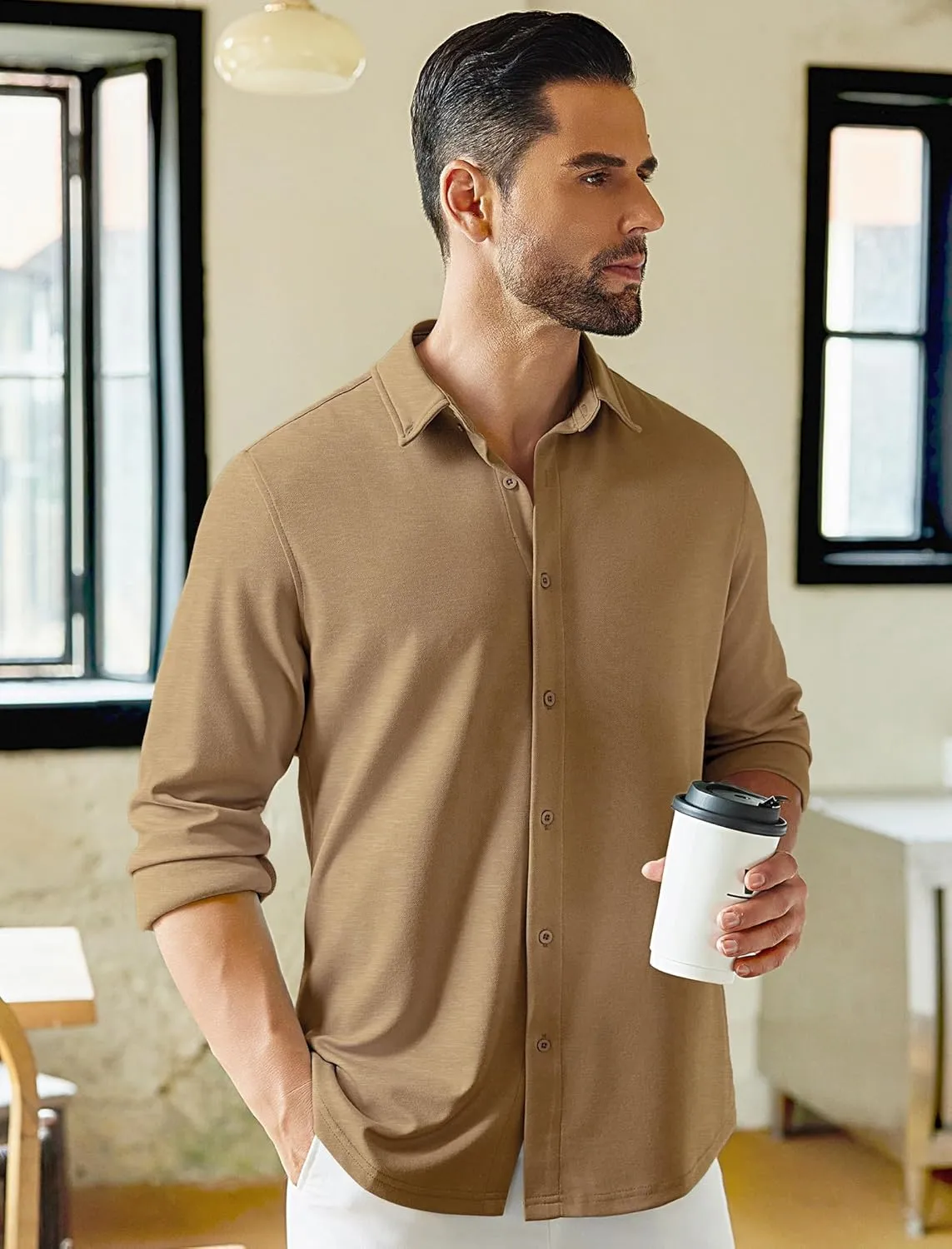 COOFANDY Mens Long Sleeve Wrinkle Free Shirts Stretch Dress Shirts Regular Fit Button Down Shirt