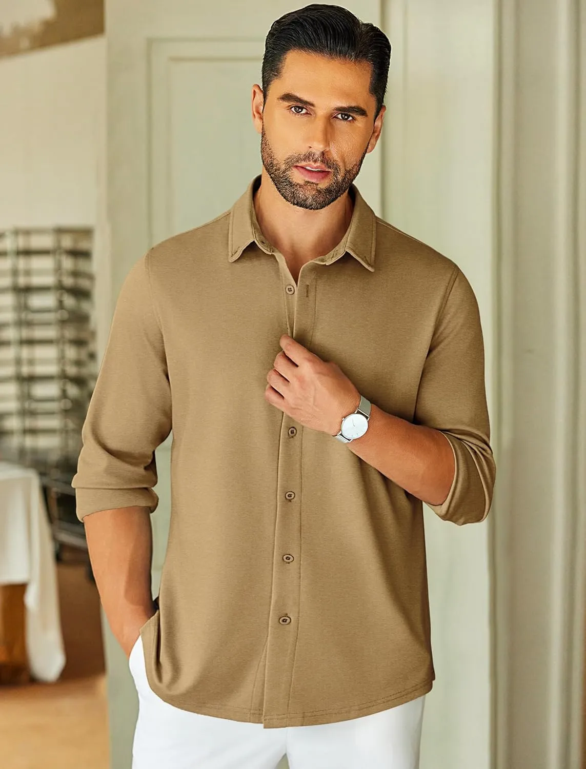 COOFANDY Mens Long Sleeve Wrinkle Free Shirts Stretch Dress Shirts Regular Fit Button Down Shirt