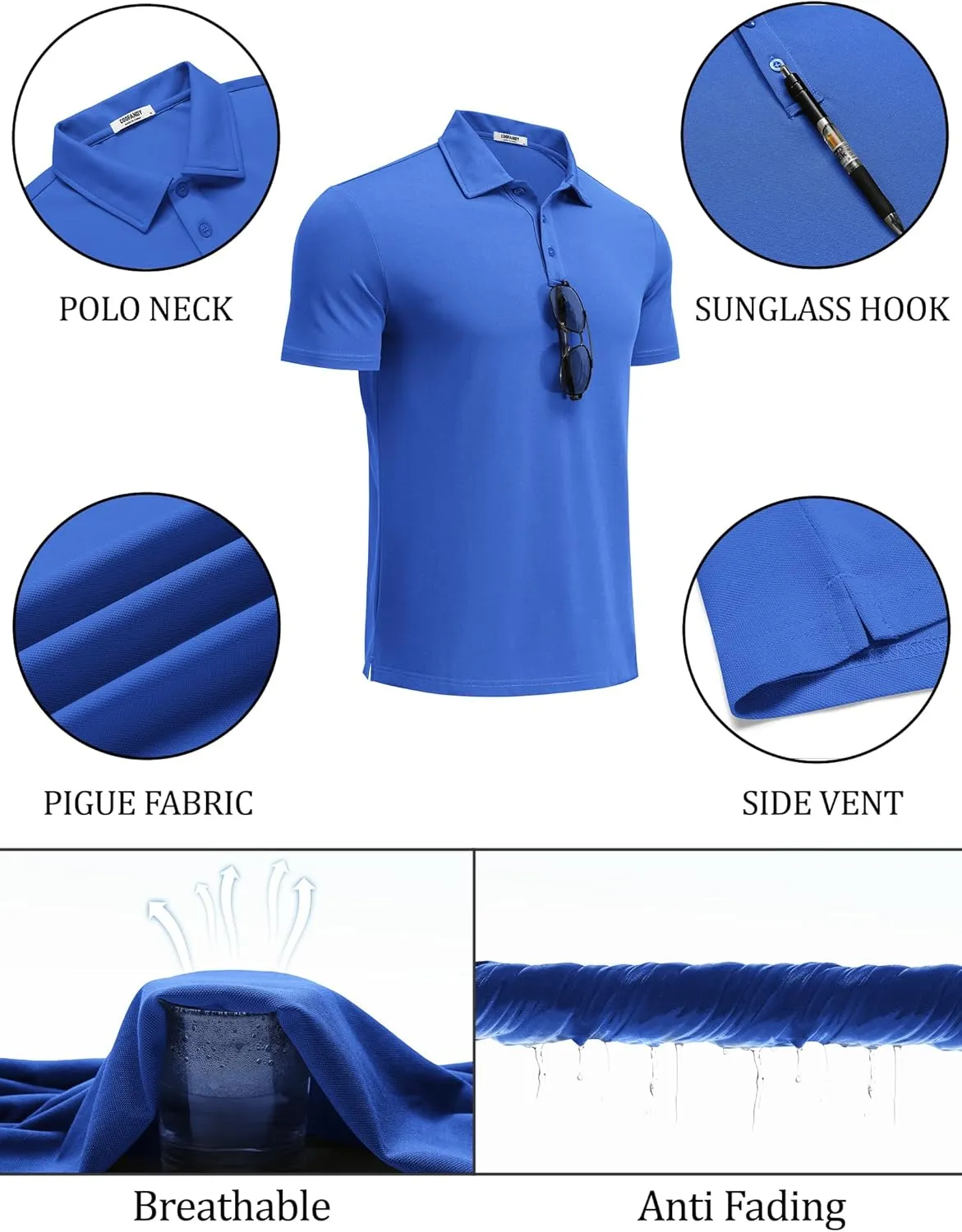COOFANDY Men's Polo Shirts Short Sleeve Pique Jersey Golf Shirt Casual Summer Collared T-Shirts