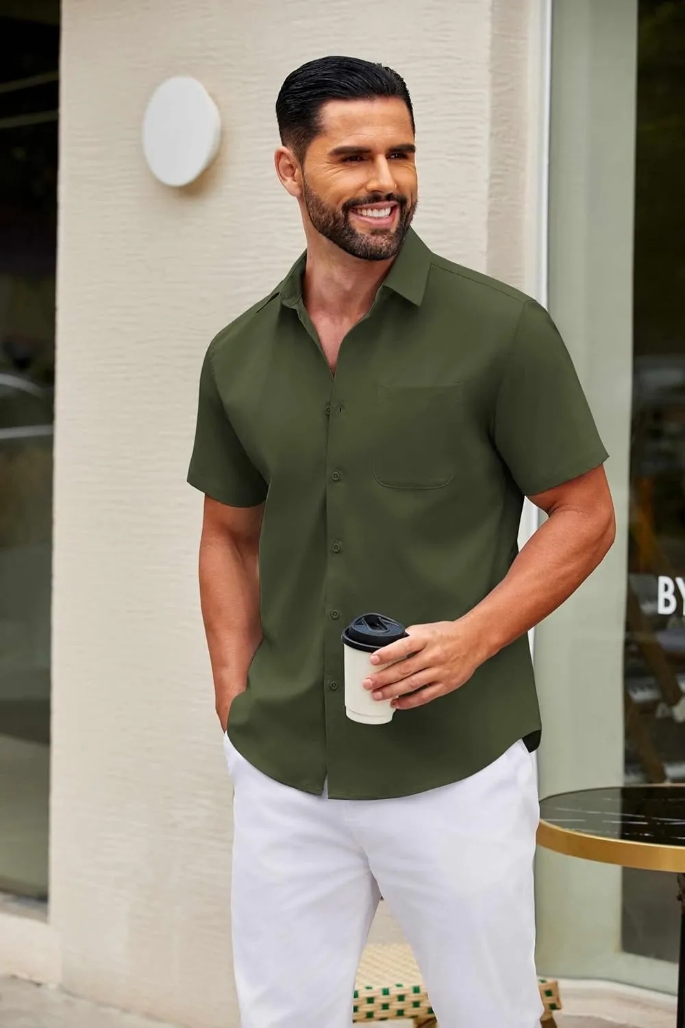 COOFANDY Mens Short Sleeve Button Down Shirts Casual Dress Shirt Untucked Shirts with Pocket