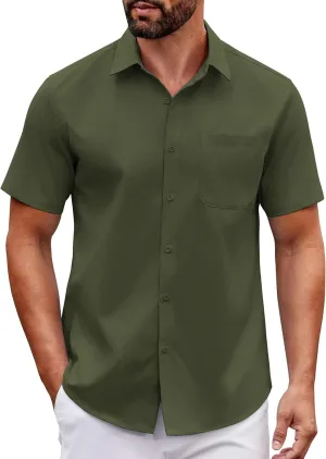 COOFANDY Mens Short Sleeve Button Down Shirts Casual Dress Shirt Untucked Shirts with Pocket