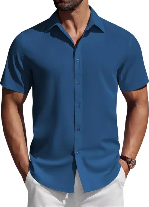 COOFANDY Mens Short Sleeve Button Down Shirts Casual Summer Shirt Untucked Dress Shirts