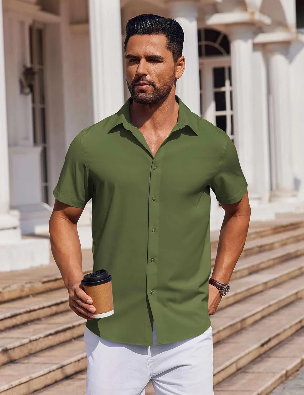 COOFANDY Mens Short Sleeve Button Down Shirts Casual Summer Shirt Untucked Dress Shirts