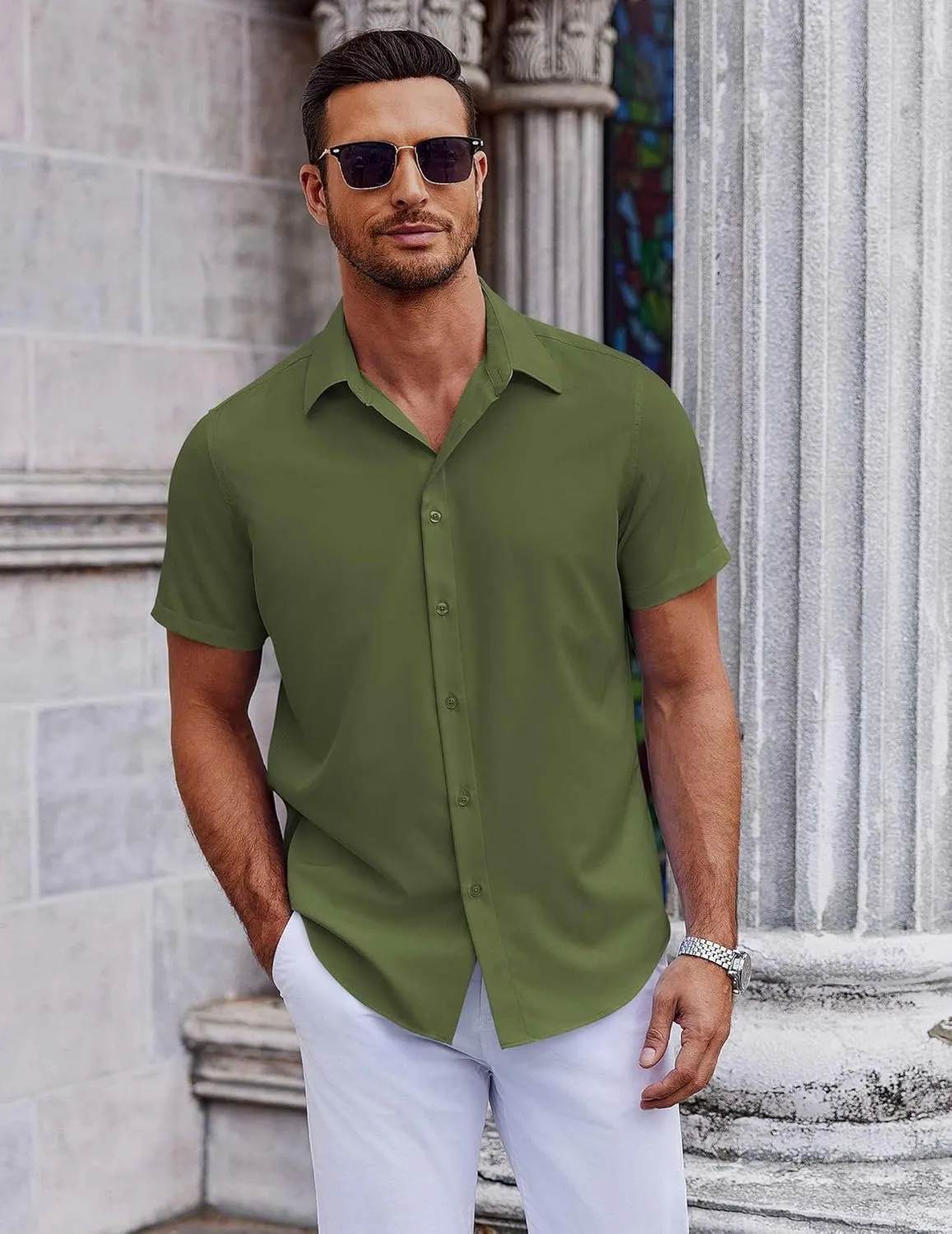 COOFANDY Mens Short Sleeve Button Down Shirts Casual Summer Shirt Untucked Dress Shirts