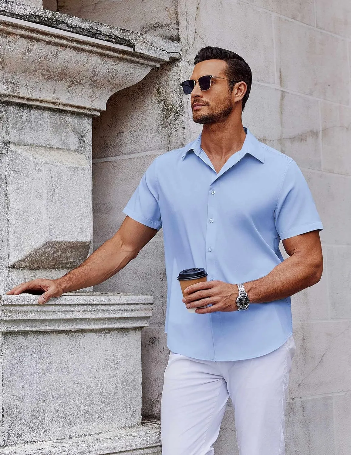 COOFANDY Mens Short Sleeve Button Down Shirts Casual Summer Shirt Untucked Dress Shirts