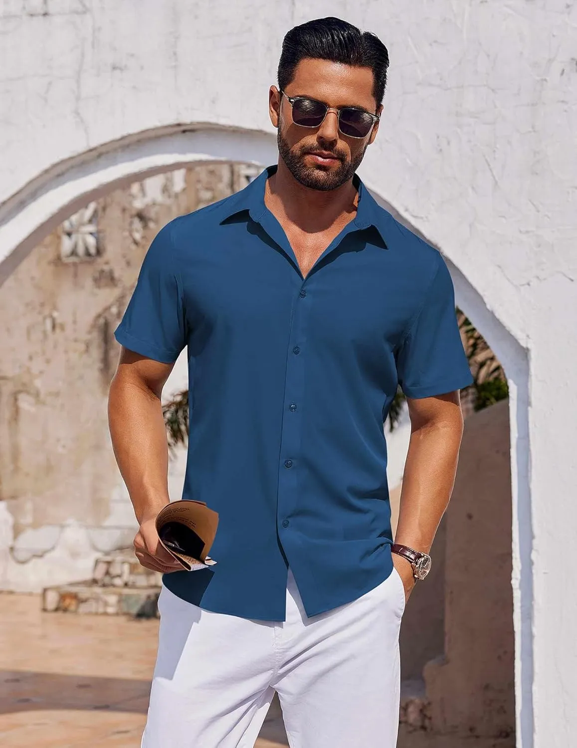 COOFANDY Mens Short Sleeve Button Down Shirts Casual Summer Shirt Untucked Dress Shirts