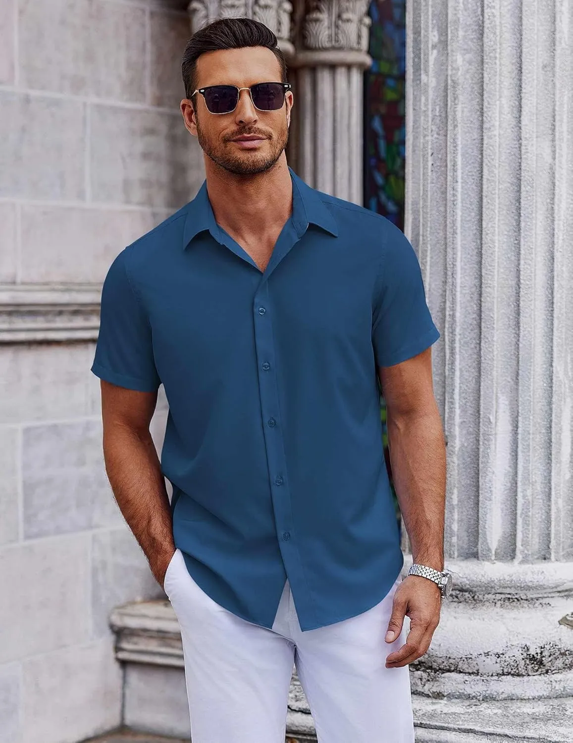 COOFANDY Mens Short Sleeve Button Down Shirts Casual Summer Shirt Untucked Dress Shirts