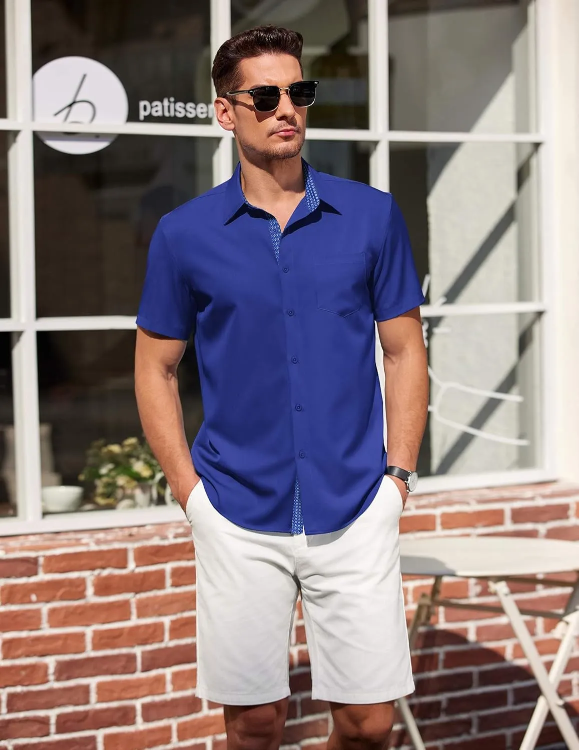 COOFANDY Men's Short Sleeve Button Down Shirts Summer Untucked Casual Dress Shirts with Pocket