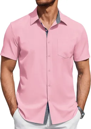 COOFANDY Men's Short Sleeve Button Down Shirts Summer Untucked Casual Dress Shirts with Pocket