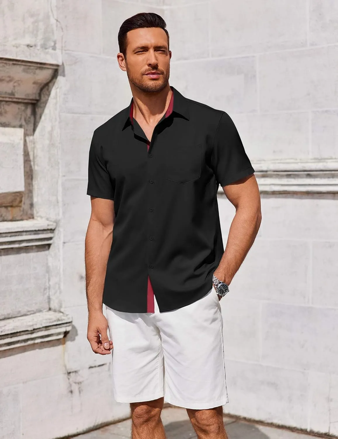 COOFANDY Men's Short Sleeve Button Down Shirts Summer Untucked Casual Dress Shirts with Pocket