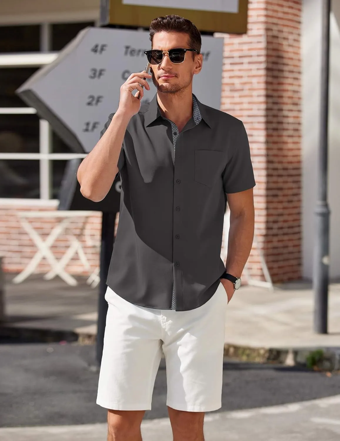 COOFANDY Men's Short Sleeve Button Down Shirts Summer Untucked Casual Dress Shirts with Pocket
