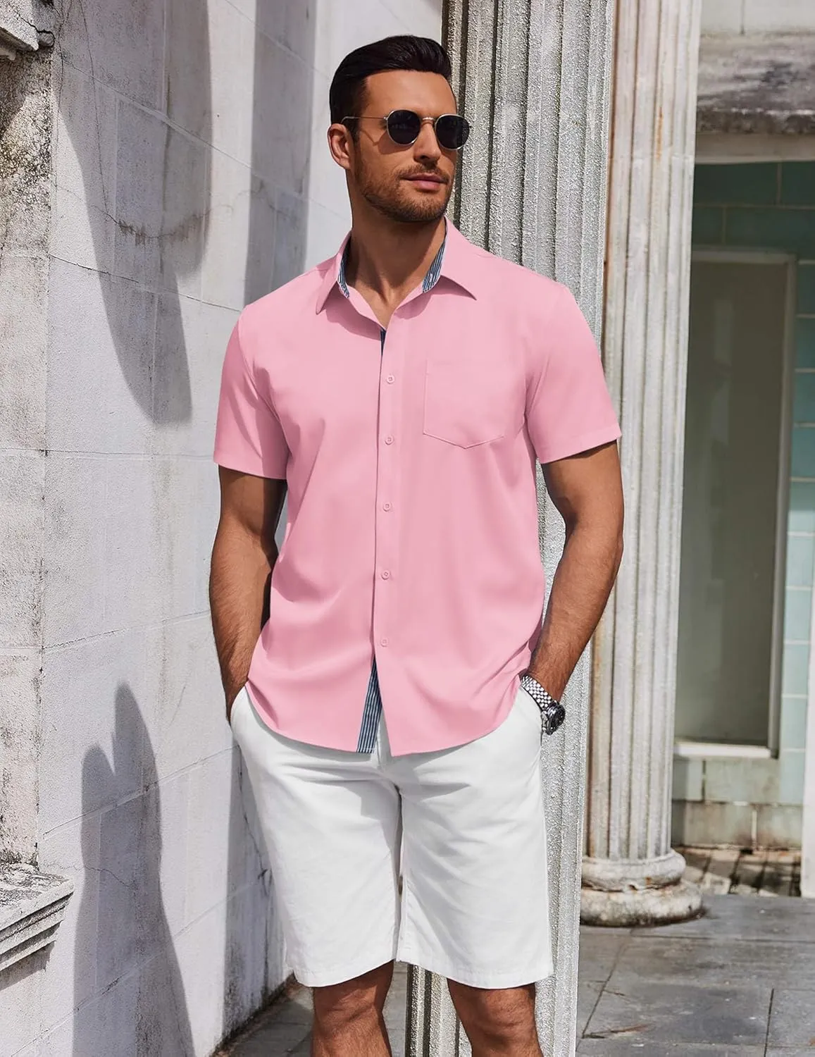 COOFANDY Men's Short Sleeve Button Down Shirts Summer Untucked Casual Dress Shirts with Pocket