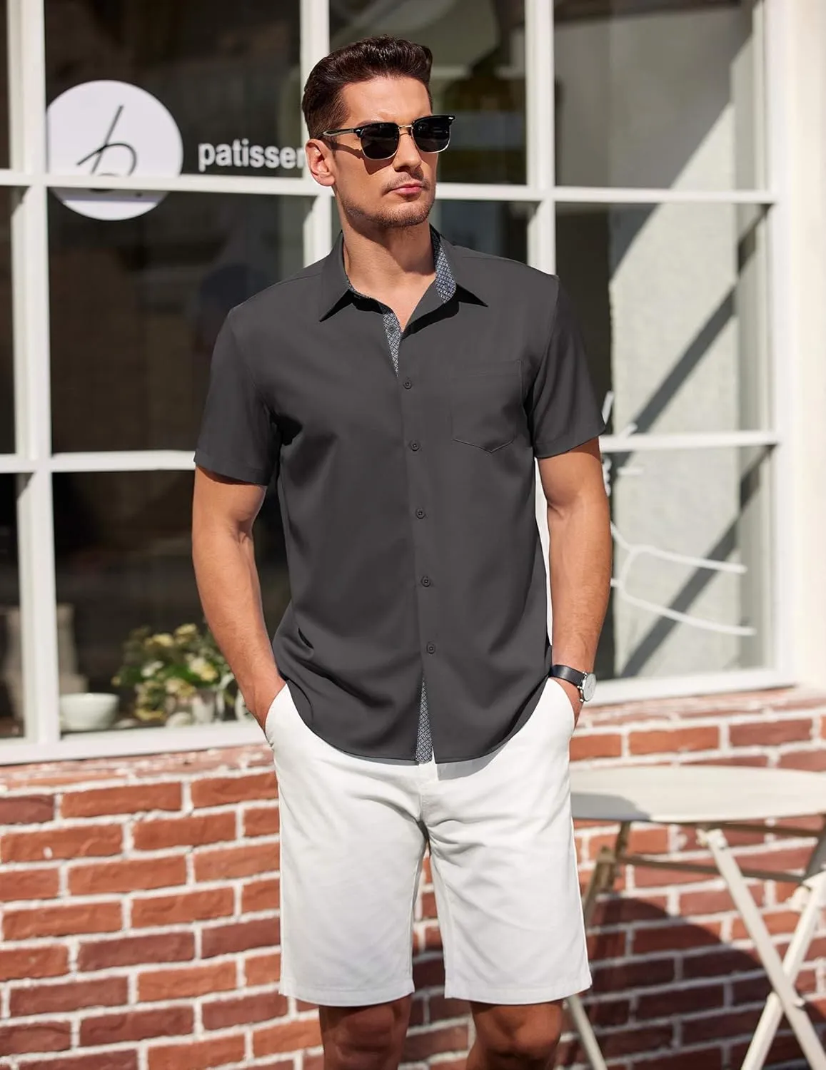COOFANDY Men's Short Sleeve Button Down Shirts Summer Untucked Casual Dress Shirts with Pocket