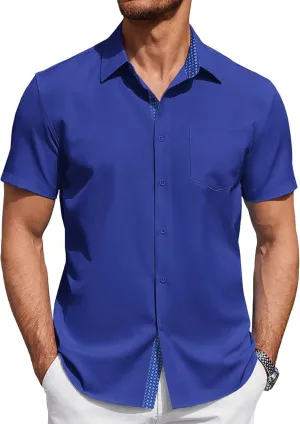 COOFANDY Men's Short Sleeve Button Down Shirts Summer Untucked Casual Dress Shirts with Pocket