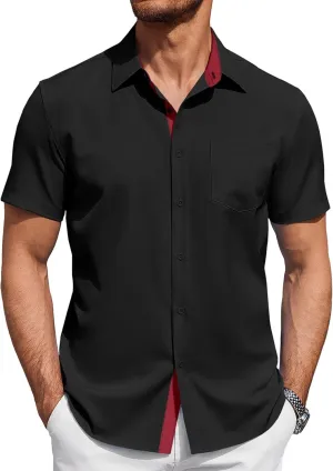COOFANDY Men's Short Sleeve Button Down Shirts Summer Untucked Casual Dress Shirts with Pocket