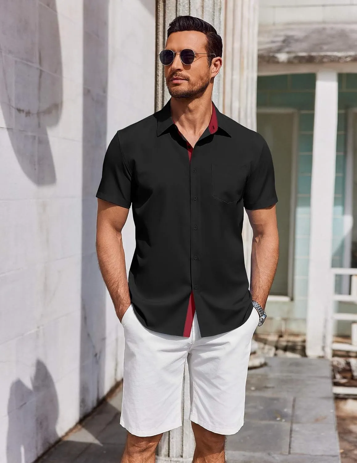 COOFANDY Men's Short Sleeve Button Down Shirts Summer Untucked Casual Dress Shirts with Pocket