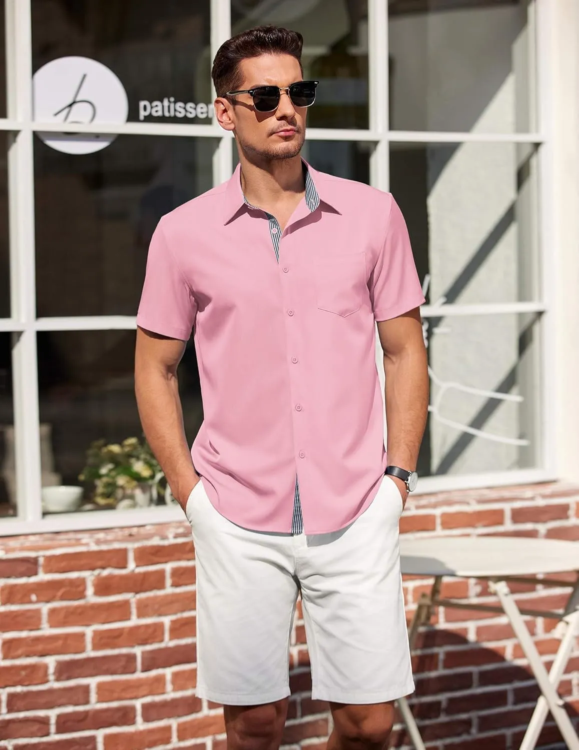 COOFANDY Men's Short Sleeve Button Down Shirts Summer Untucked Casual Dress Shirts with Pocket