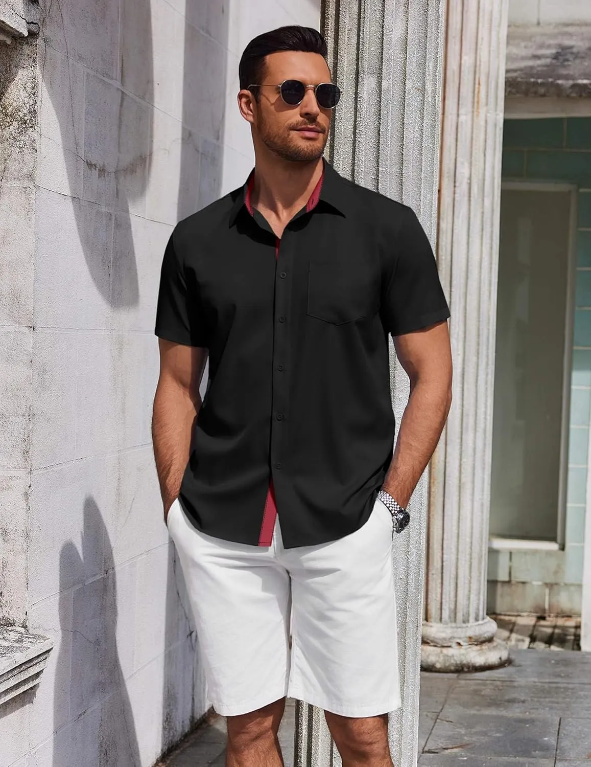 COOFANDY Men's Short Sleeve Button Down Shirts Summer Untucked Casual Dress Shirts with Pocket
