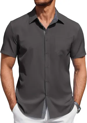 COOFANDY Men's Short Sleeve Button Down Shirts Summer Untucked Casual Dress Shirts with Pocket