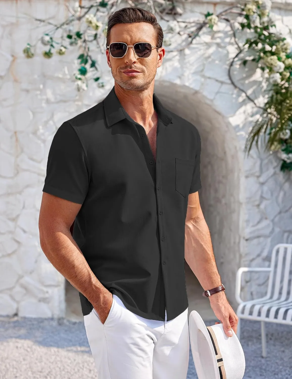 COOFANDY Mens Short Sleeve Shirts Casual Button Down Shirts Summer Beach Shirt Wrinkle Free