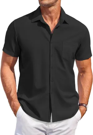 COOFANDY Mens Short Sleeve Shirts Casual Button Down Shirts Summer Beach Shirt Wrinkle Free