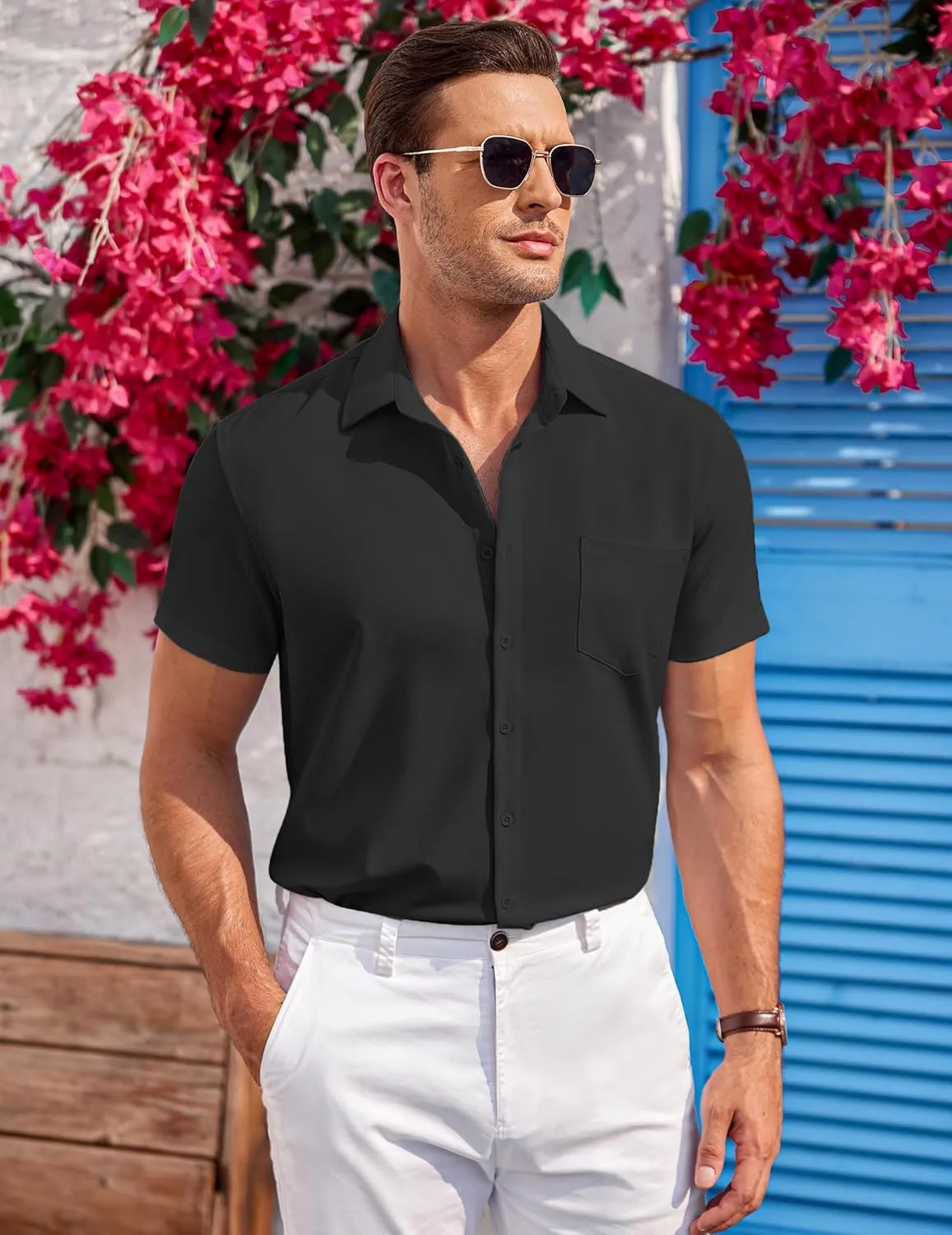 COOFANDY Mens Short Sleeve Shirts Casual Button Down Shirts Summer Beach Shirt Wrinkle Free