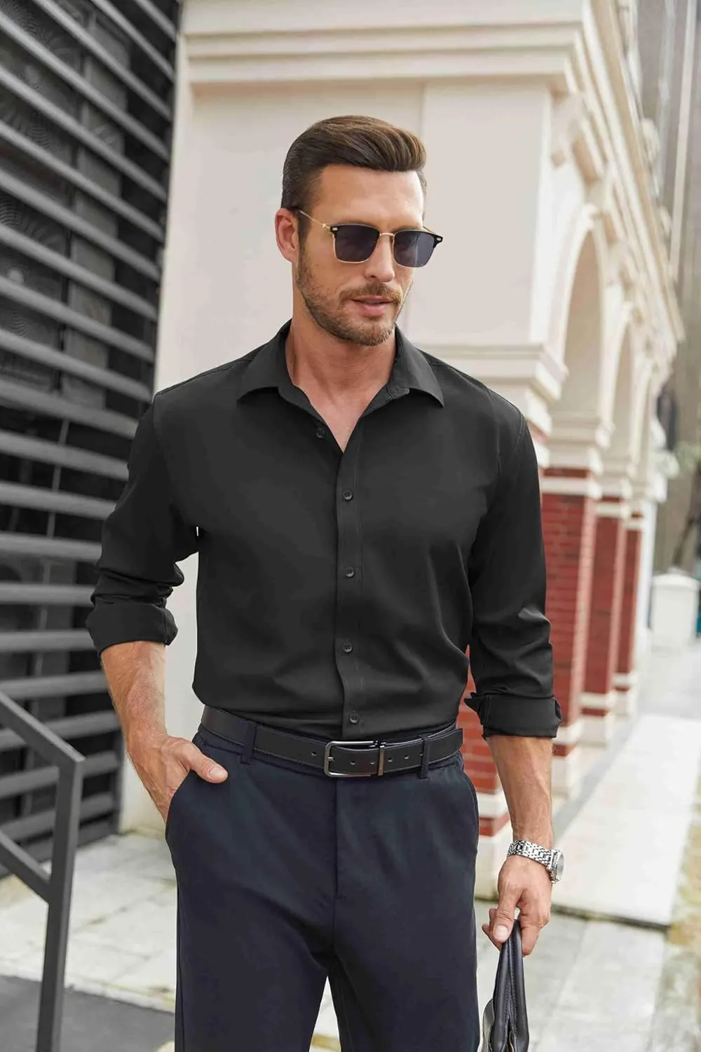 COOFANDY Mens Stretch Dress Shirts Long Sleeve Button Down Shirt Regular Fit Formal Business Shirts