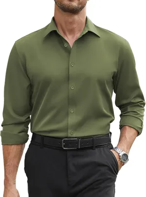 COOFANDY Mens Stretch Dress Shirts Long Sleeve Button Down Shirt Regular Fit Formal Business Shirts