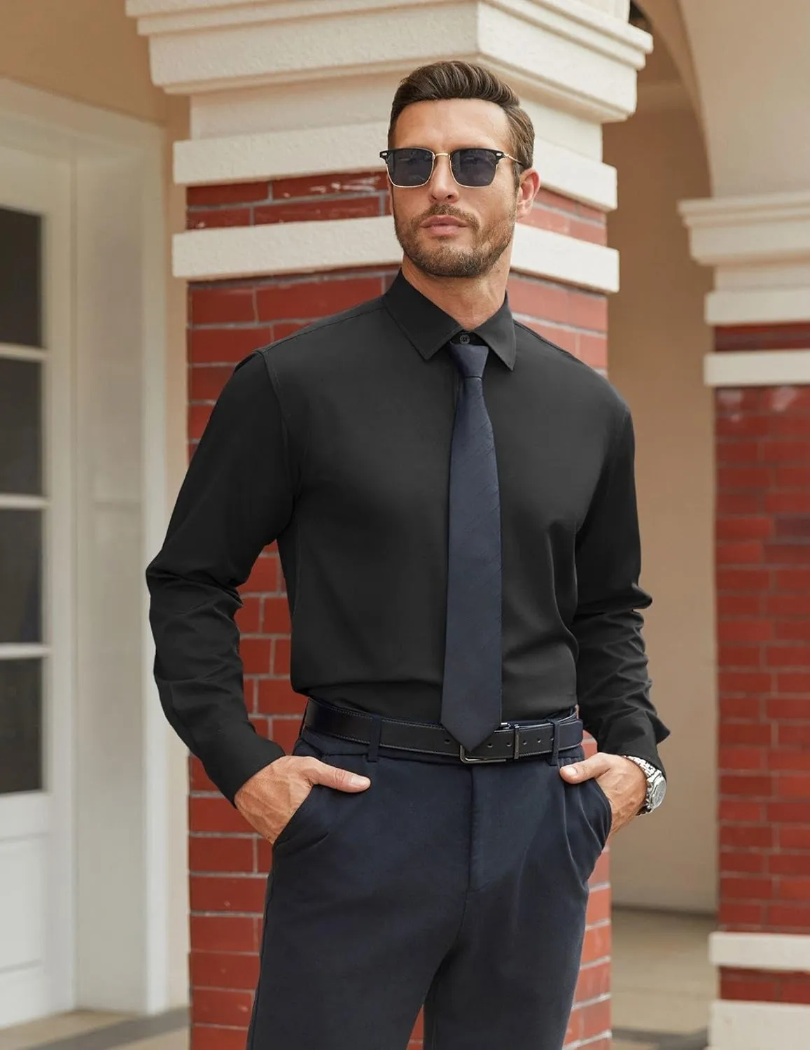 COOFANDY Mens Stretch Dress Shirts Long Sleeve Button Down Shirt Regular Fit Formal Business Shirts