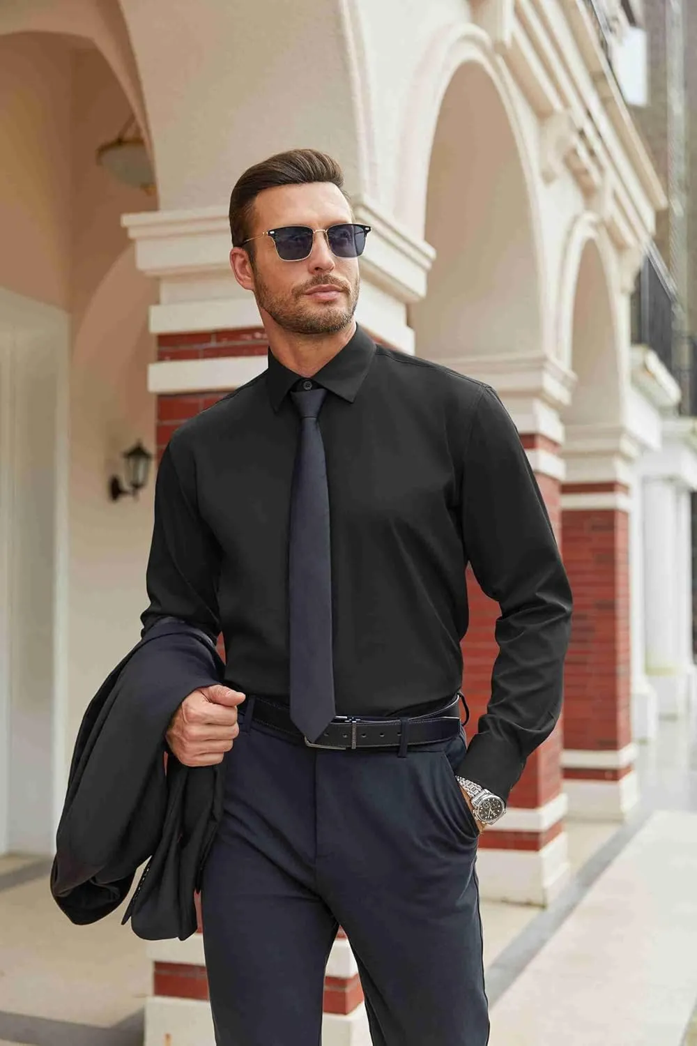 COOFANDY Mens Stretch Dress Shirts Long Sleeve Button Down Shirt Regular Fit Formal Business Shirts