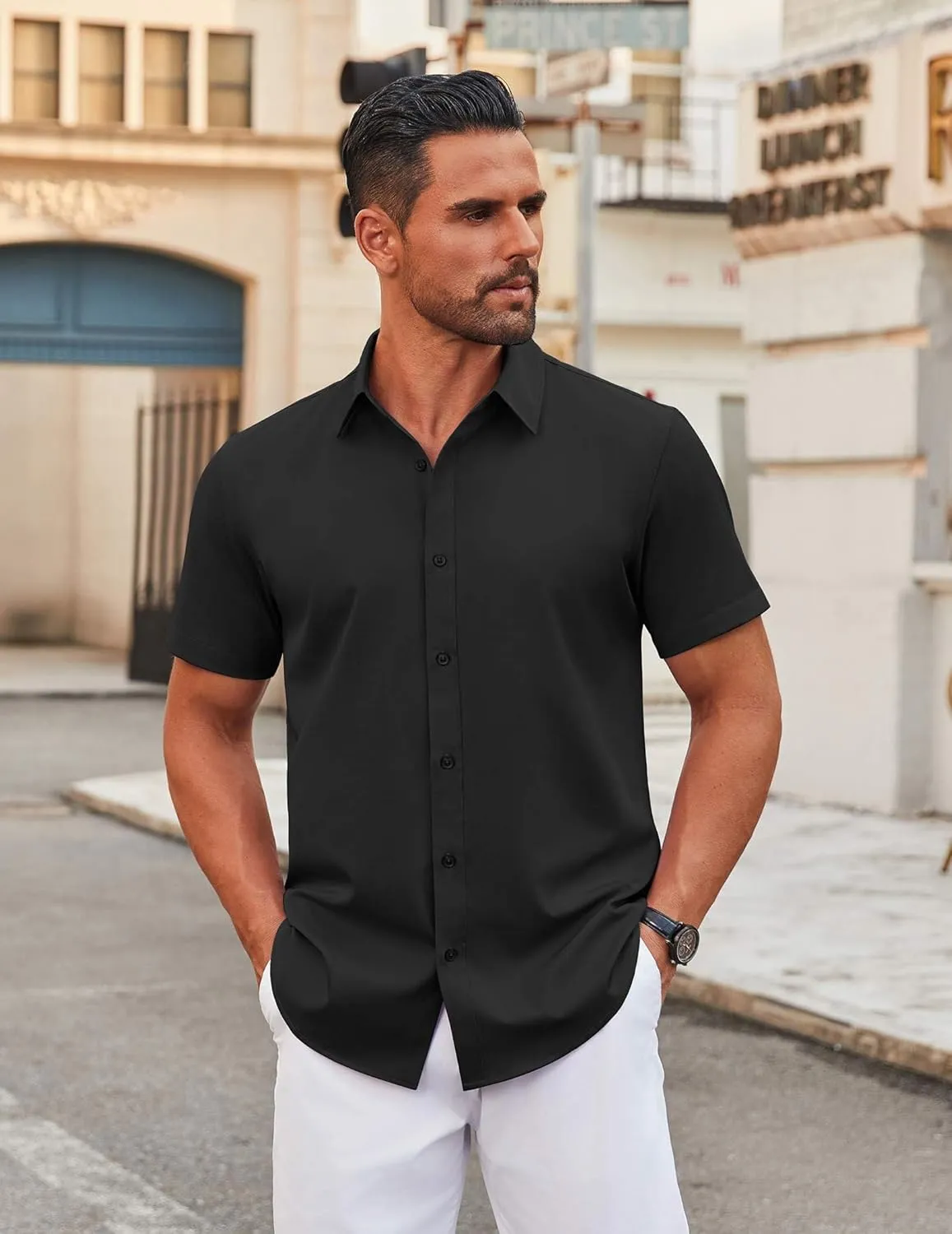 COOFANDY Men's Stretch Dress Shirts Short Sleeve Wrinkle Free Casual Button Down Shirts