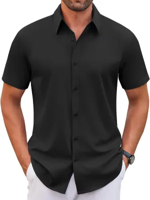 COOFANDY Men's Stretch Dress Shirts Short Sleeve Wrinkle Free Casual Button Down Shirts