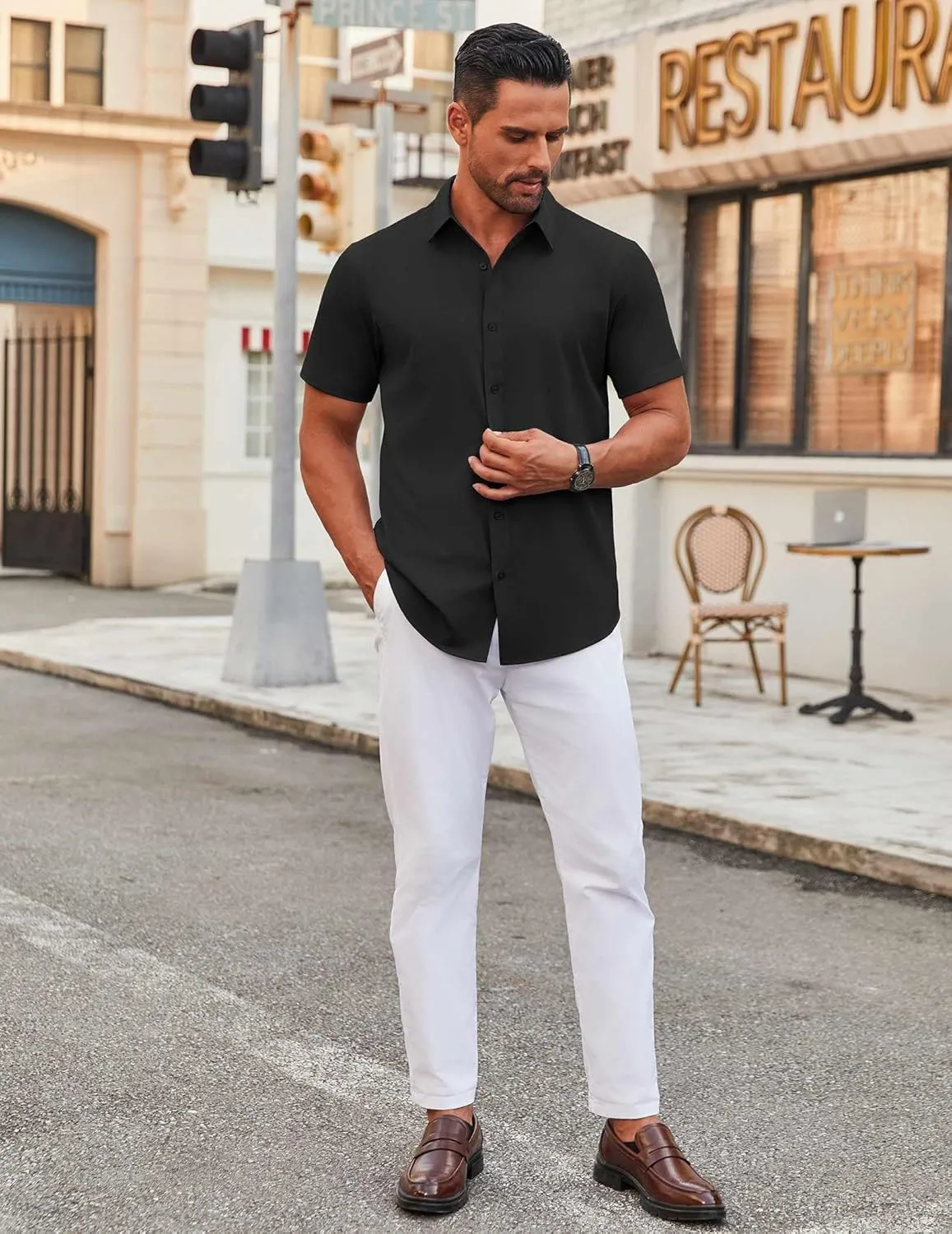 COOFANDY Men's Stretch Dress Shirts Short Sleeve Wrinkle Free Casual Button Down Shirts