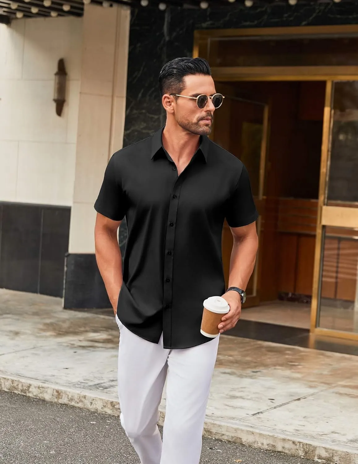 COOFANDY Men's Stretch Dress Shirts Short Sleeve Wrinkle Free Casual Button Down Shirts