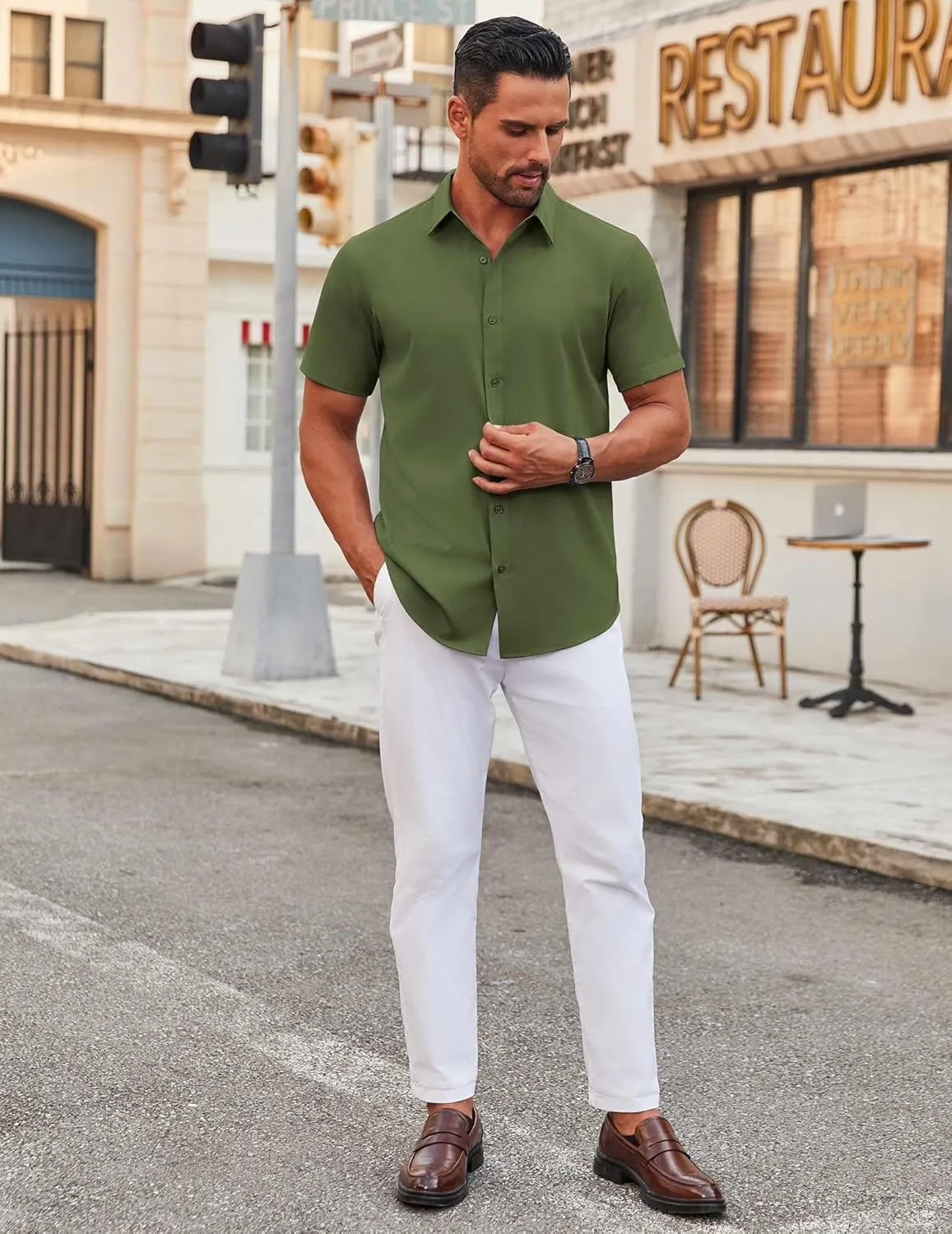COOFANDY Men's Stretch Dress Shirts Short Sleeve Wrinkle Free Casual Button Down Shirts