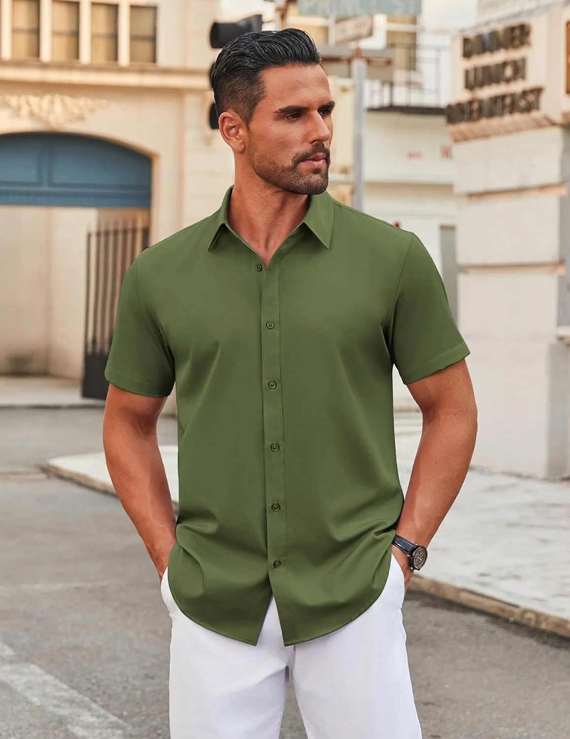 COOFANDY Men's Stretch Dress Shirts Short Sleeve Wrinkle Free Casual Button Down Shirts