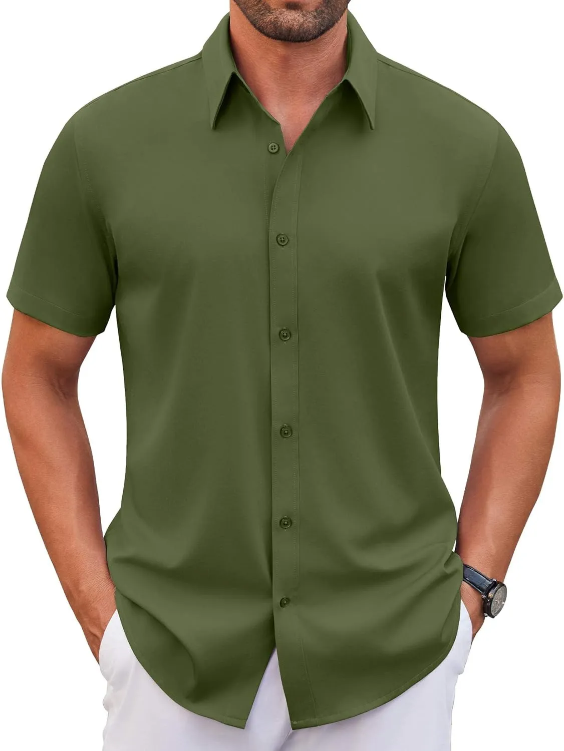 COOFANDY Men's Stretch Dress Shirts Short Sleeve Wrinkle Free Casual Button Down Shirts