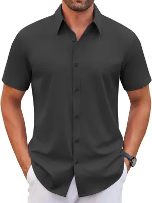 COOFANDY Men's Stretch Dress Shirts Short Sleeve Wrinkle Free Casual Button Down Shirts