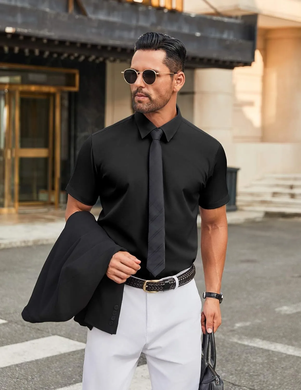 COOFANDY Men's Stretch Dress Shirts Short Sleeve Wrinkle Free Casual Button Down Shirts