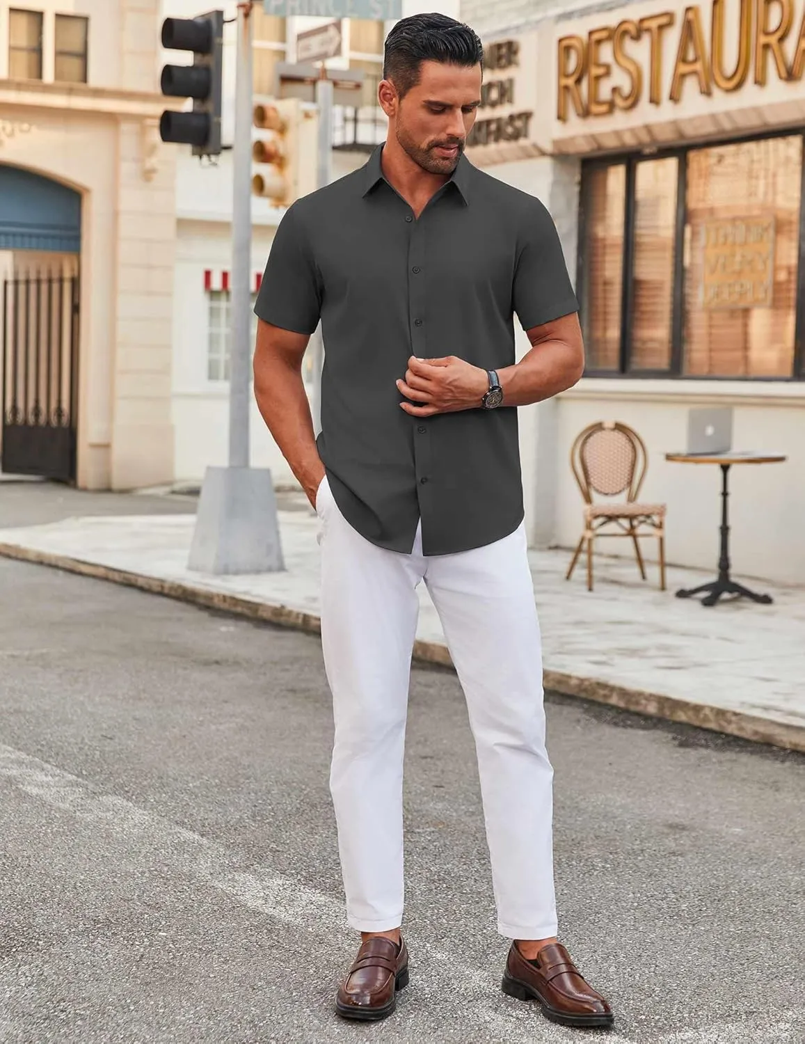 COOFANDY Men's Stretch Dress Shirts Short Sleeve Wrinkle Free Casual Button Down Shirts