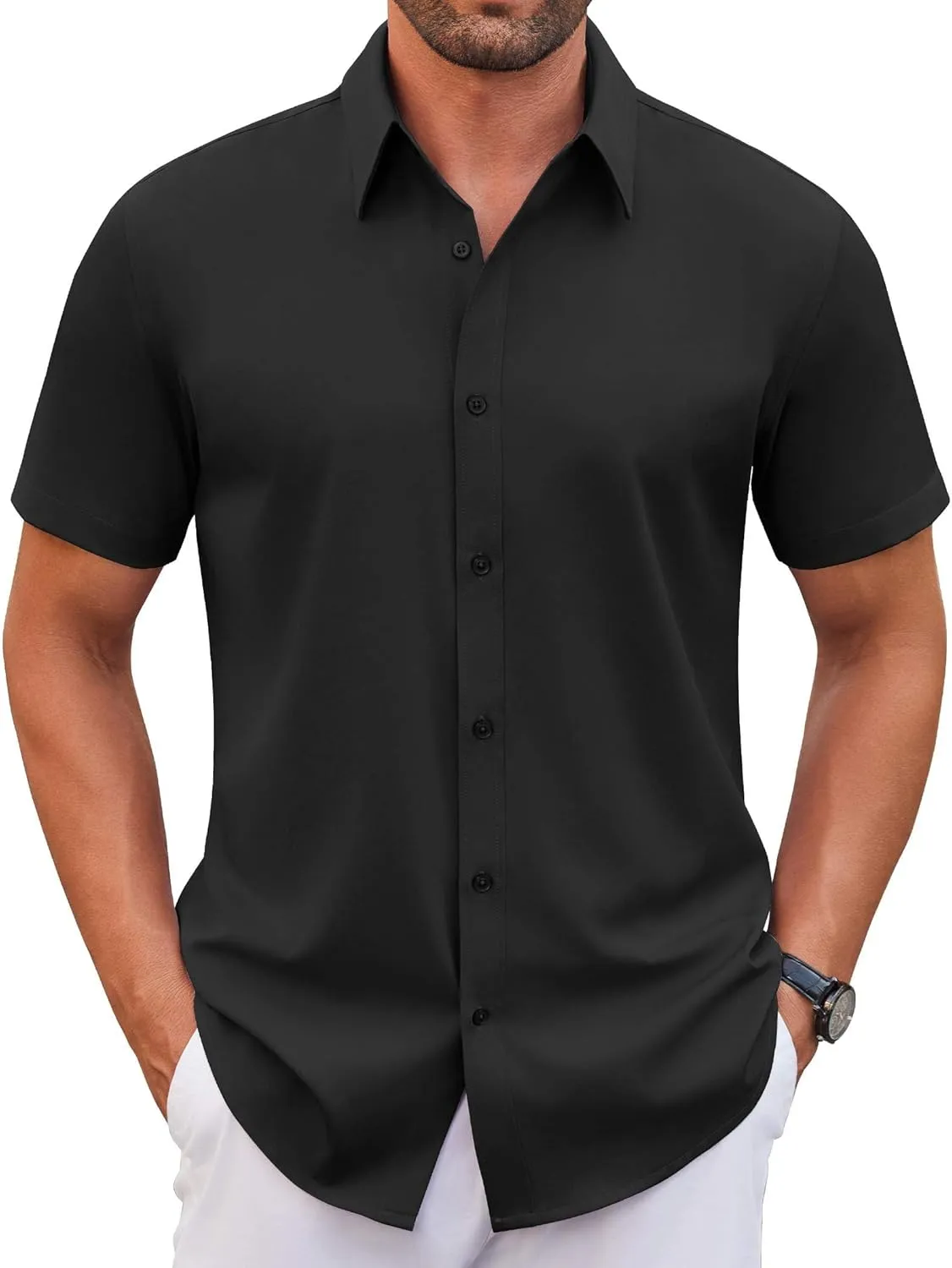 COOFANDY Men's Stretch Dress Shirts Short Sleeve Wrinkle Free Casual Button Down Shirts